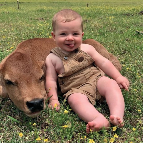 “Our 6-month-old nephew Acen Haze Barefoot hangs out with his Jersey steer that was born on Mother's Day last year.” —Mike Hudson, Dunn, South River EMC